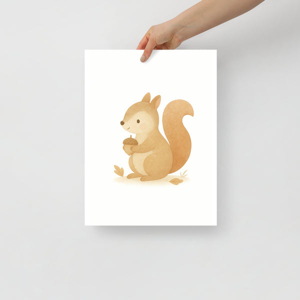 Little Gatherer – Cute Squirrel Watercolor Print for Kids Room